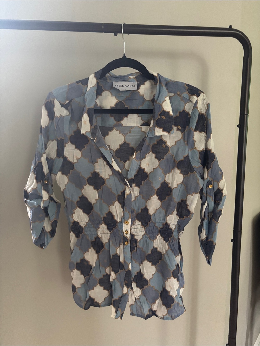 Alex & Parker Blue Patterned Button-Front Women's Blouse